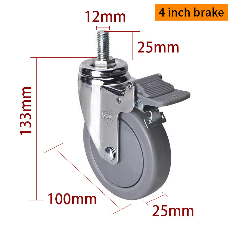 100mm Castor Wheels Chrome Coating 4 Swivel Caster With Brake