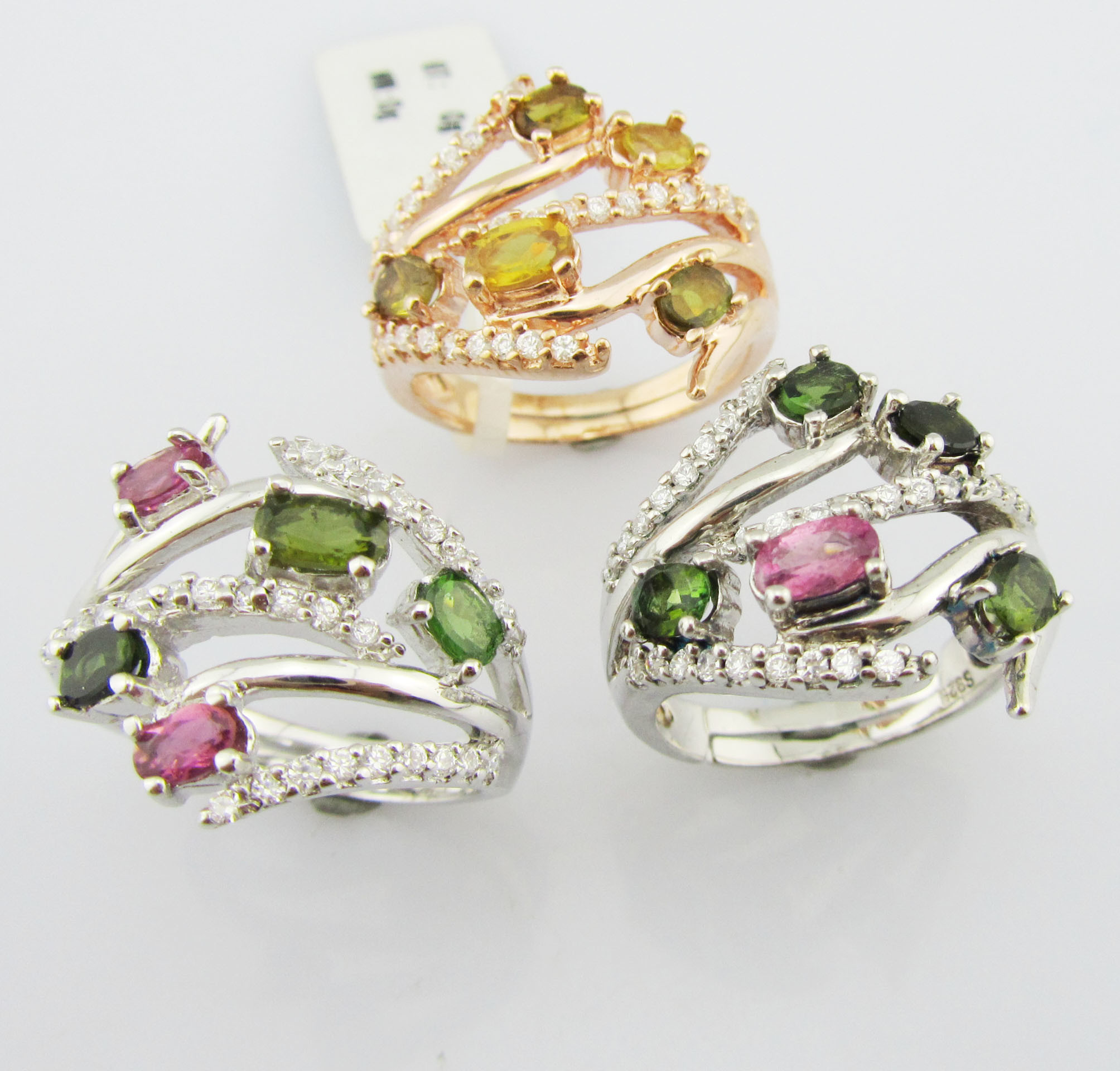 Elegant Tourmaline Silver Gemstone Rings With Rhodium Plating