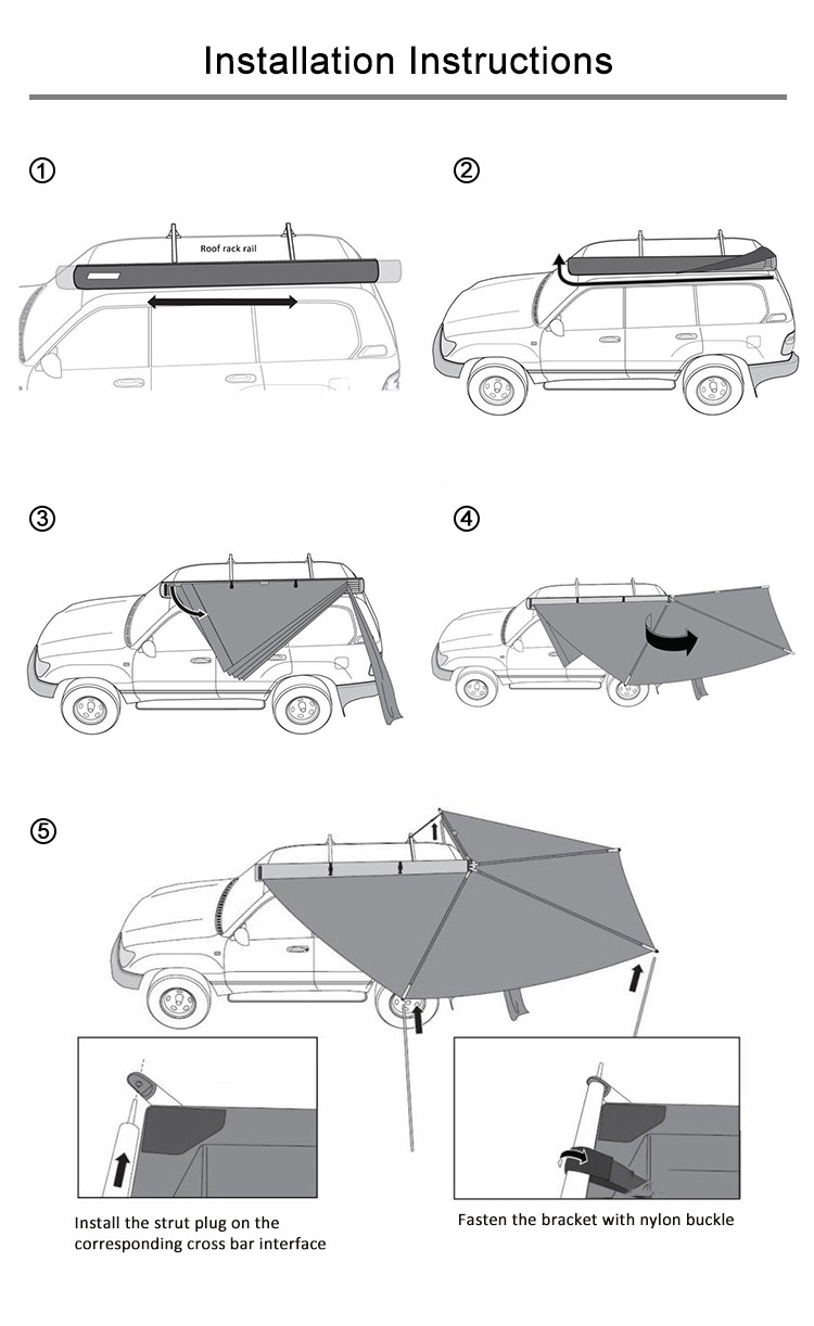 270 Degree Retractable Car Top Camping Tent Sunproof Waterproof