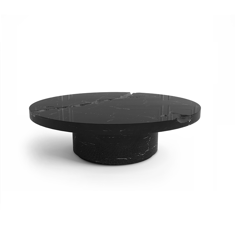 Black Modern Coffee Table Round Marble Top Nordic For Living Room Decor