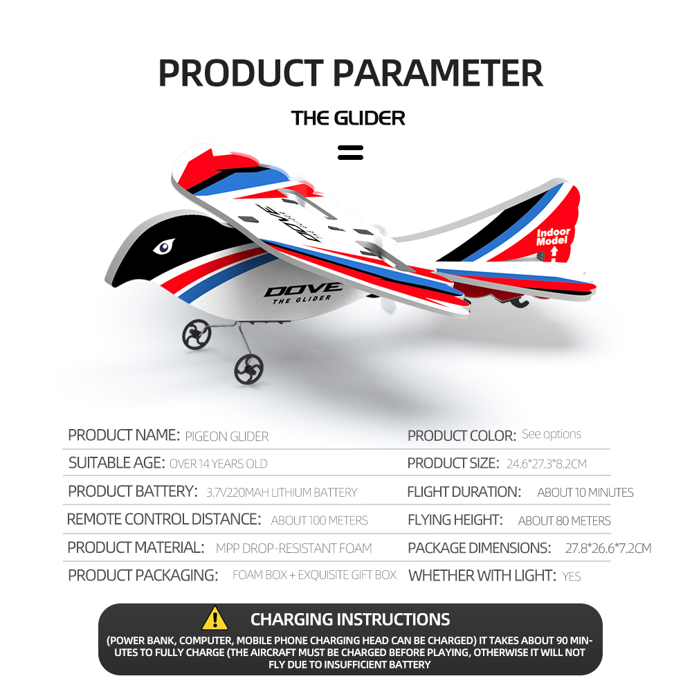 Color Box Size 278*266*72 mm Rc Bird Flying Toys 2.4g 2ch Remote Control Toy Electric Flying Bird Mpp Foam Rc Airplanes