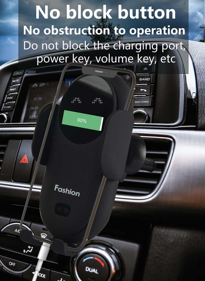 QI 10W Phone Stand Wireless Charger Gravity Auto Clamping For Car