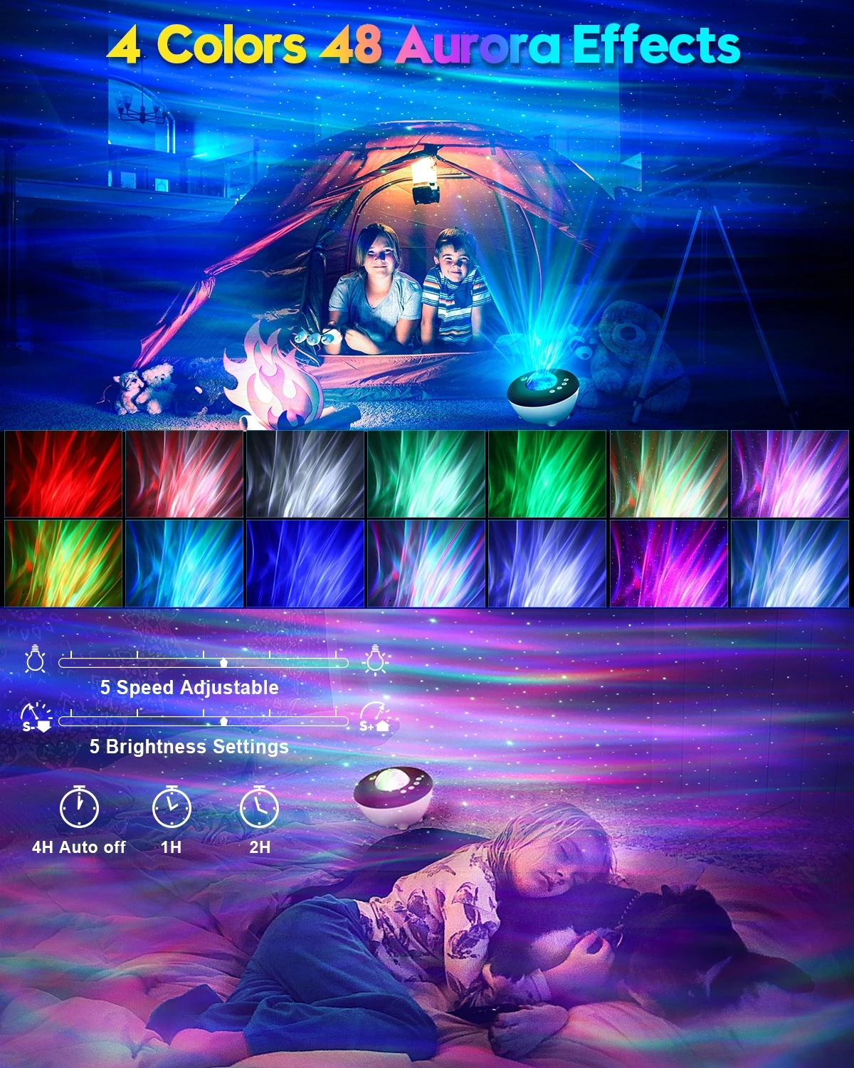 Aurora Star Light Galaxy Projector For Bedroom Smart Aurora Star Projector with Remote App Alexa Night Light Speaker Kid