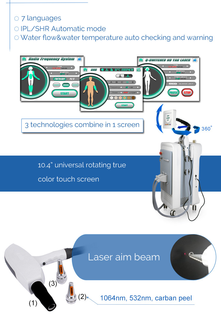 Fractional Rf Q-S nd yag Laser IPL Depilation Facial Hair Removal Machine