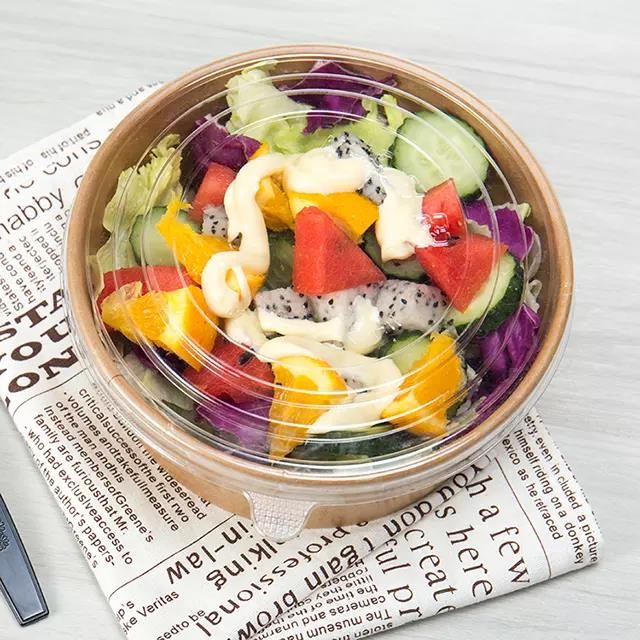 Custom Recyclable Kraft Paper Salad Bowls Brown Kraft Soup Paper Bowls With Lids