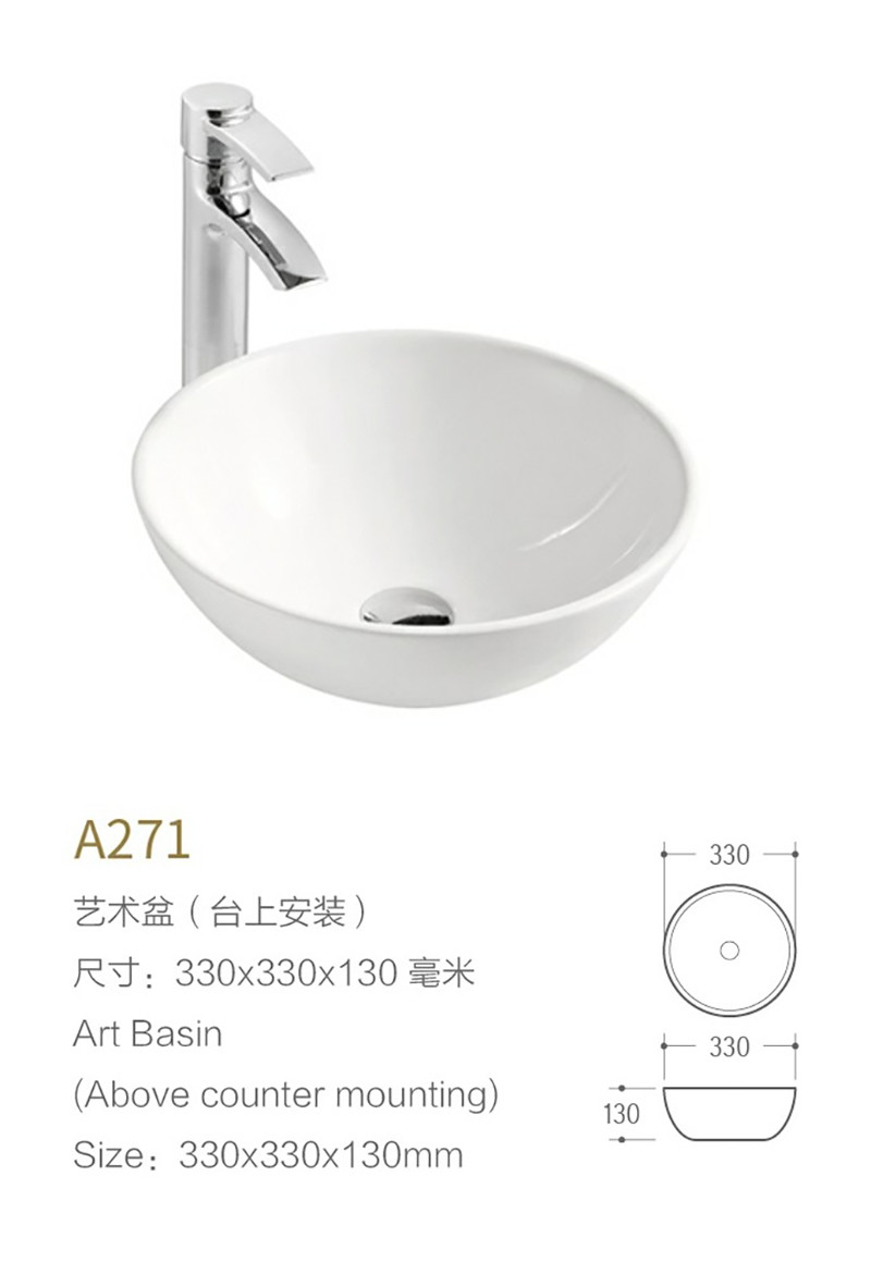 Non-Porous Counter Top Bathroom Sink Table High-Gloss Surface Wash Basin Round