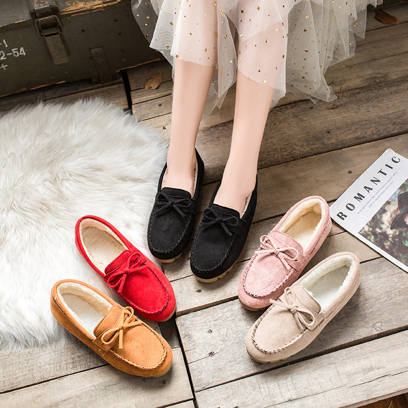 Flat Beef Tendon Plus Velvet Casual Ladies Cotton Shoes Lazy