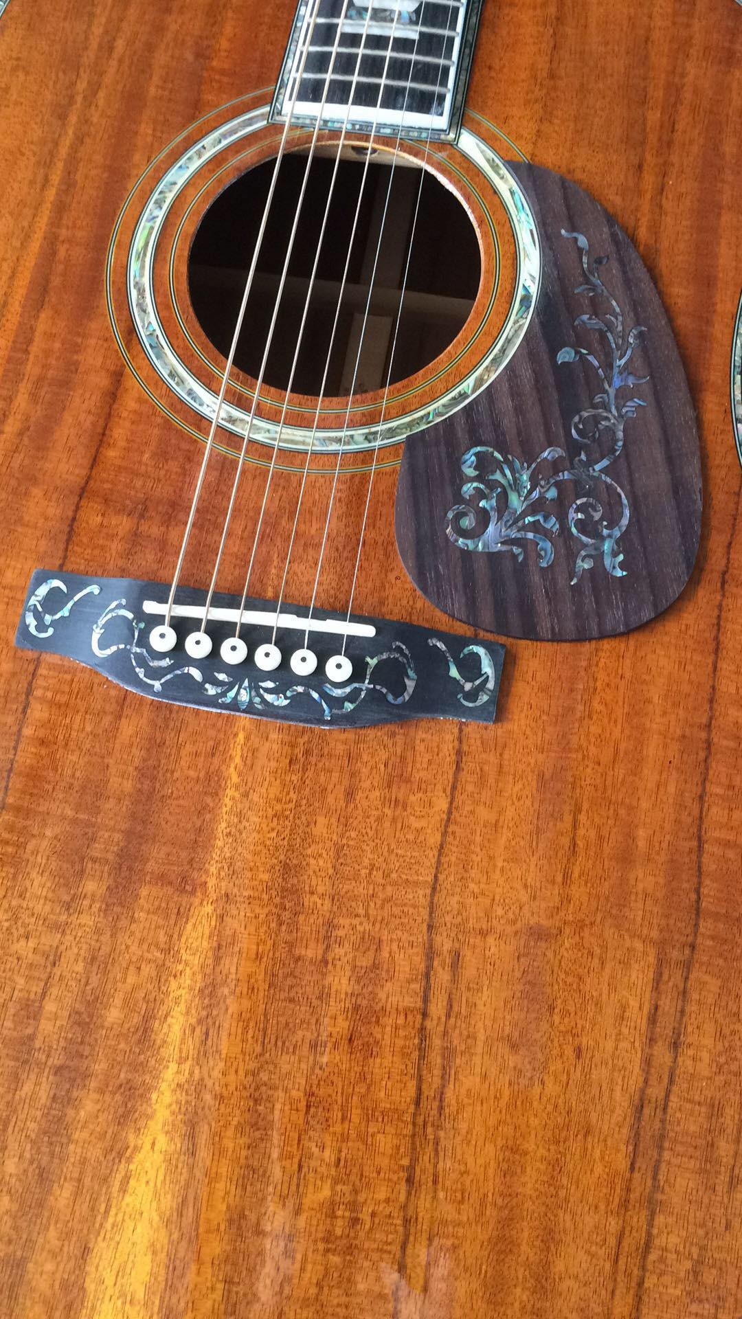 Real Abalone Inlay 41 Inch Koa Wood Round Body Classic Acoustic Guitar Free Shipping