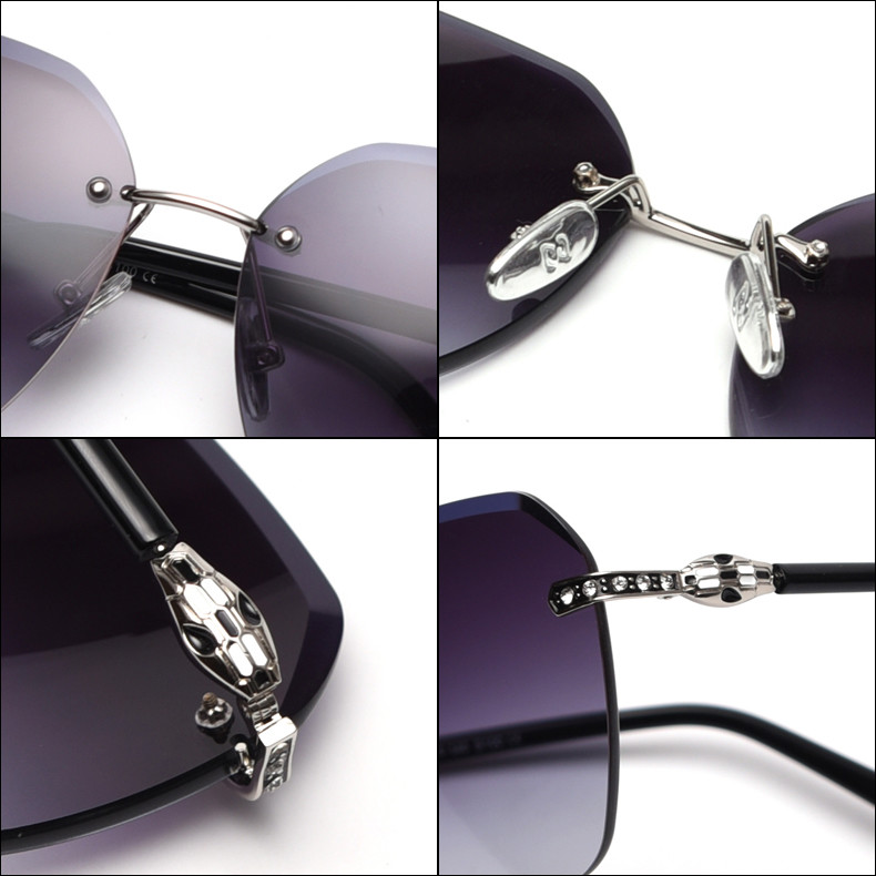 Gradient Shades Rimless Mirror Sunglasses UV 400 Protection Crystal Decoration