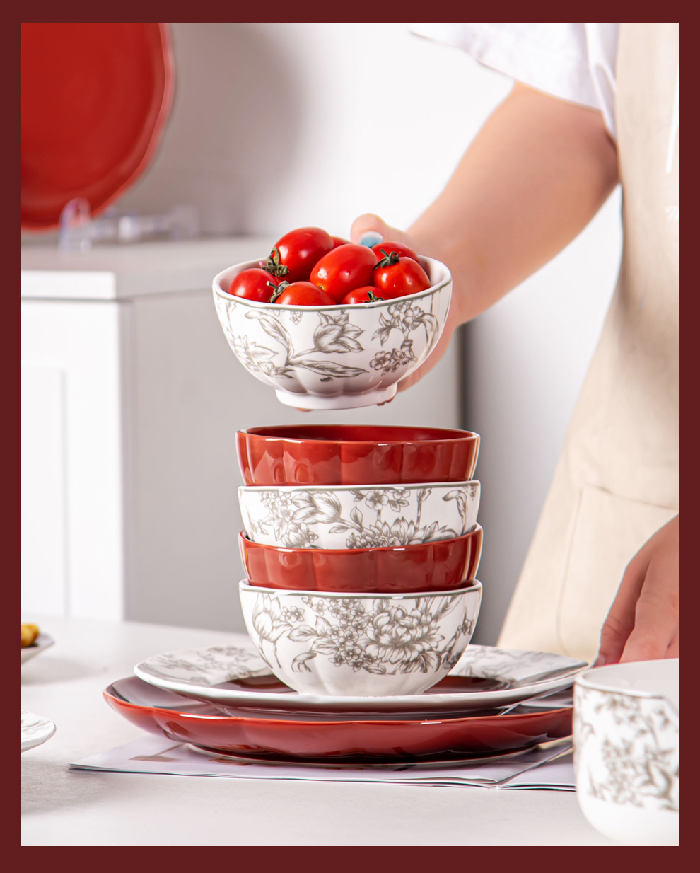 Business Gifts Floral Porcelain Ceramics Salad Bowl Set of 4 Sustainable and Stylish