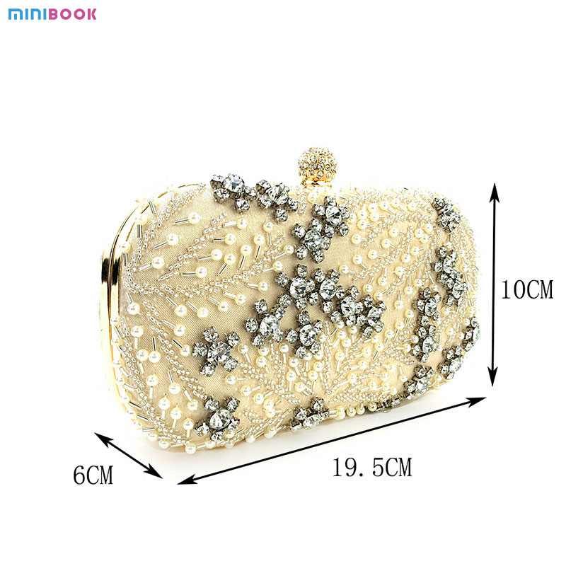 Availiable Sample Pearl Shining Diamond Rectangle Hand Bag for Ladies Wedding Handbag