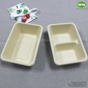  Eco-Friendly 700ml Rectangular Pulp 2-Coms Meal Boxes With Lid-Biodegradable Lunch Boxes With Lid Manufactures