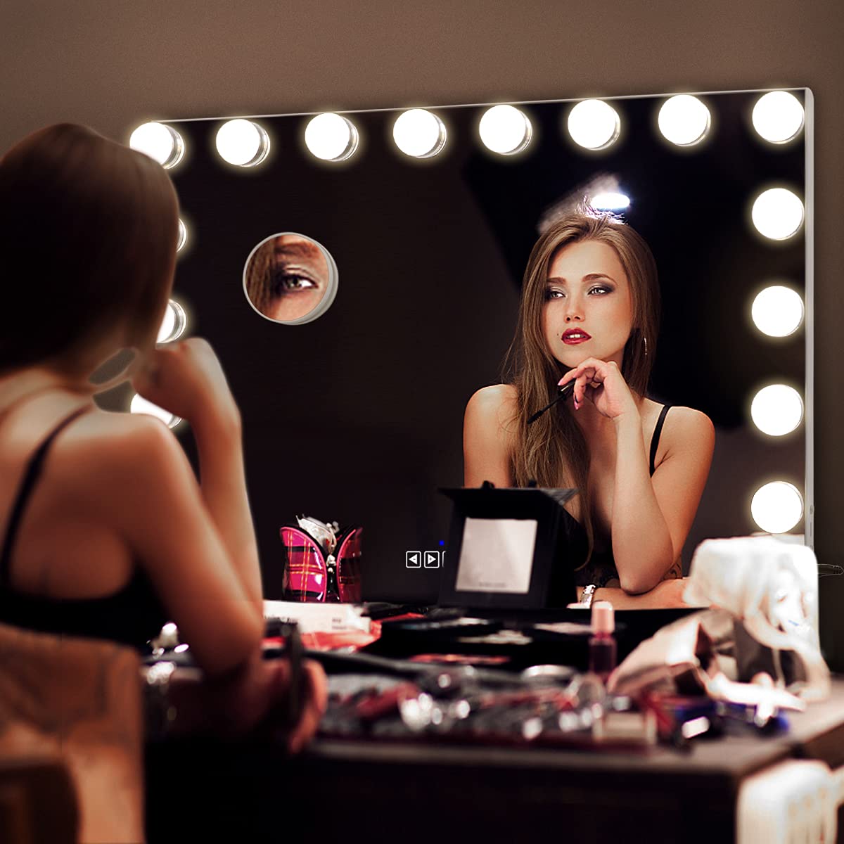 Aluminum Large Hollywood Vanity Mirror Rectangle Makeup Mirror With Lights