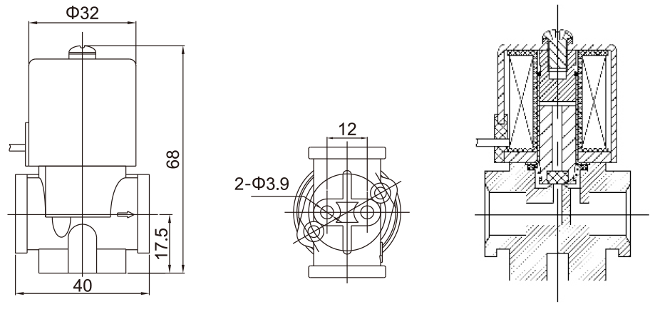 Main Dimension of RO Solenoid Water Valve: