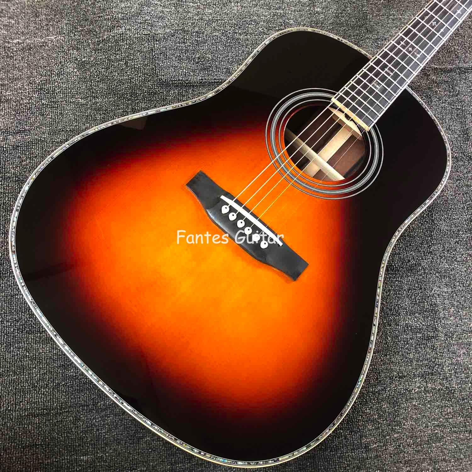 Custom Solid Cocobolo Back Side Real Abalone Inlay D Body Dreadnought Acoustic Guitar in Sunburst Color
