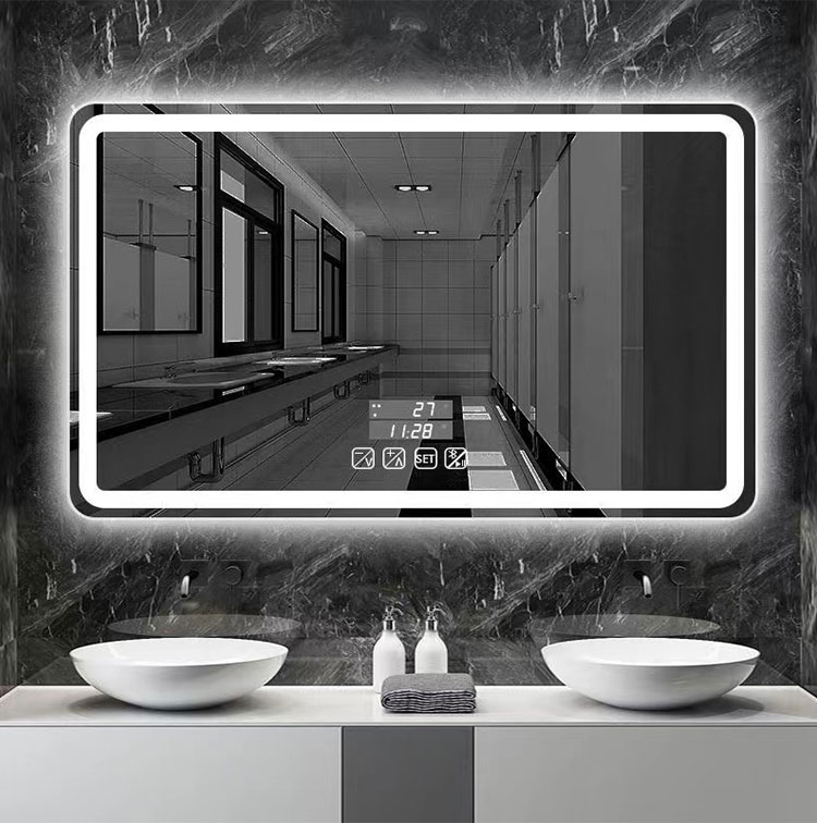 Hotel Home Bathroom Decoration Large Oval Bath Mirrors with Touch Screen and LED Lights