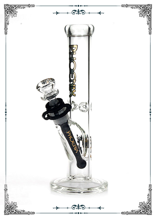 10" Height Straight Tube Glass Bongs Percolator Water Pipe With Golden Logo