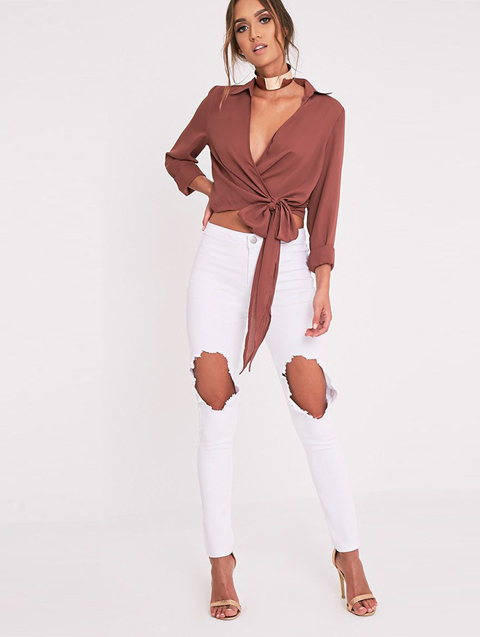 Latest Fashion Ladies Wrap Blouse With Tie