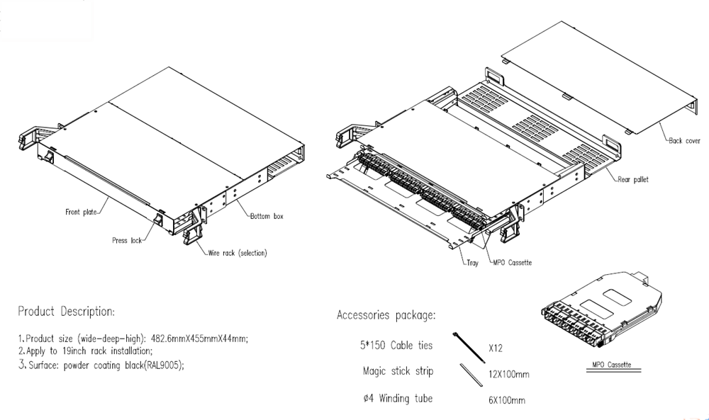 Data Center 3 RU Fix Odf Patch Panel 288 Ports