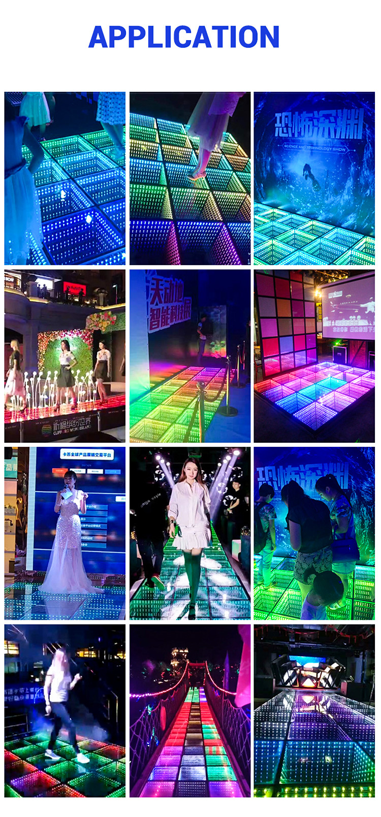 Tempered Glass Stage Lighting Equipments 3D Spark Wedding LED Dance Floor Panel