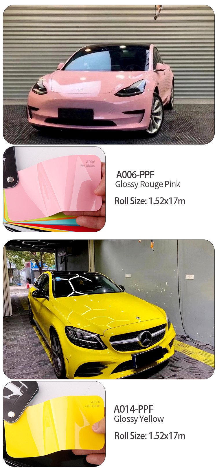 High Quality Car film 1.52*1.7m Vinyl Roll bright Glossy Sky Blue Self Repairing Matte Paint Protective Film for Car