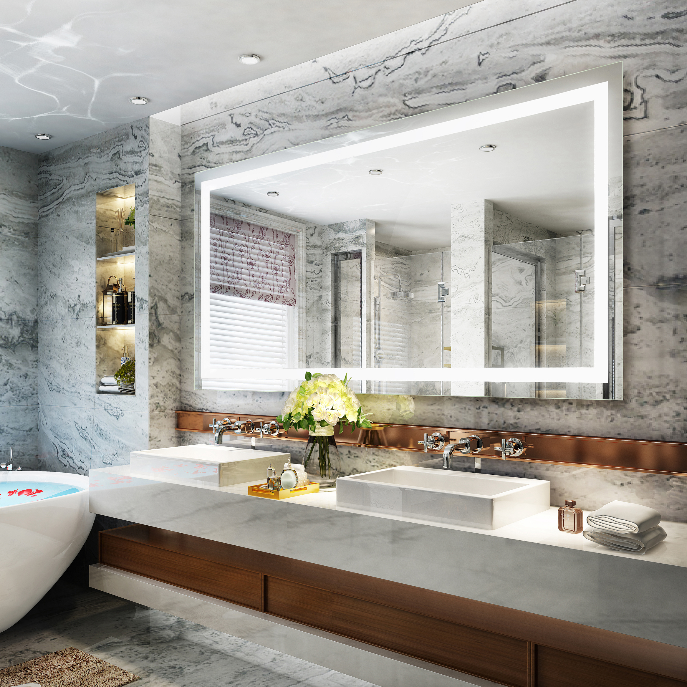 Custom Wall Mounted Vanity Mirror With Lights Fog Proof Led Backlit Bathroom Mirror