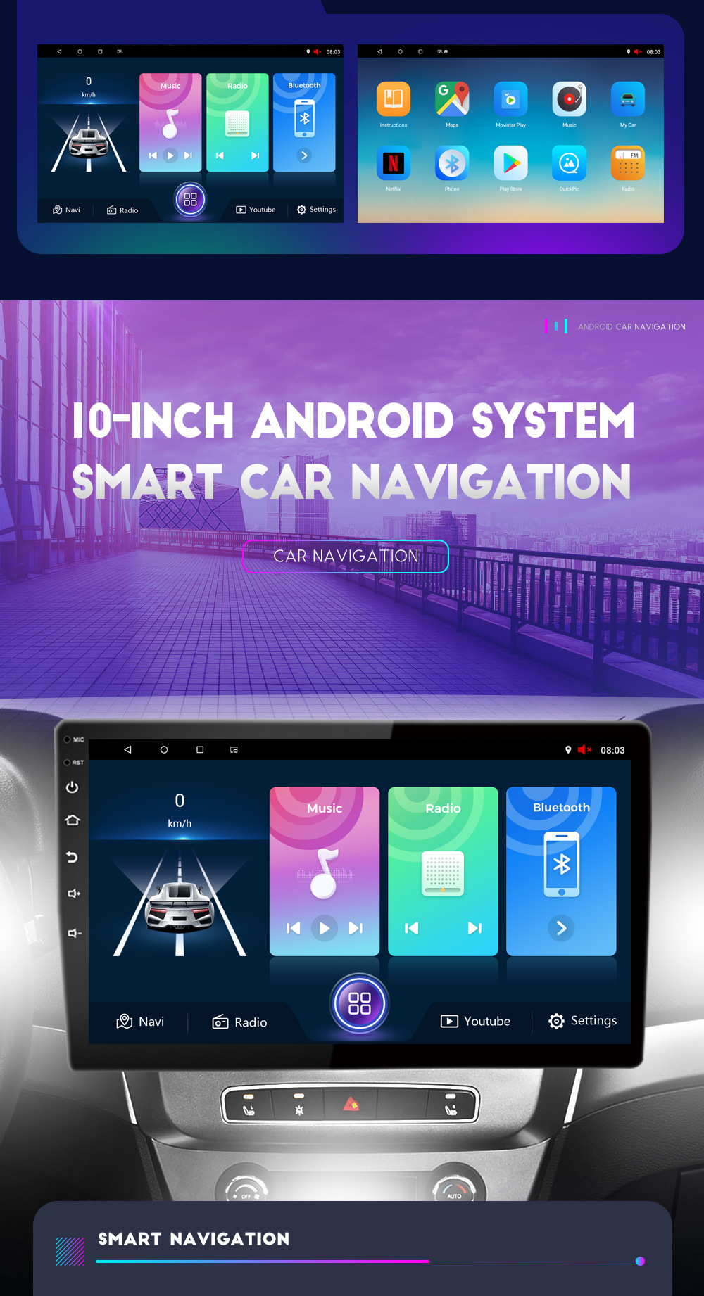 2 64G Car Radio with Rear View Camera Android Auto Carplay GPS Navigation WIFI Bluetooth