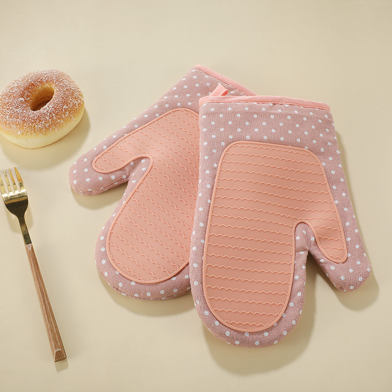 Oven Mitts Oven Gloves BBQ Gloves Silicone Thickened Cotton Double Layer Design Non-Slip Textured Grip Baking Gloves