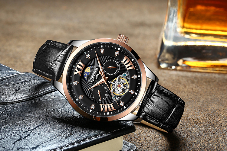 Business Anolog Minimalist Mechanical Watch Tourbillon Movement Moon Phase