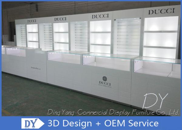 Glossy White Jewelry Display Showcases Fully With Led Lights Locks Enclosed