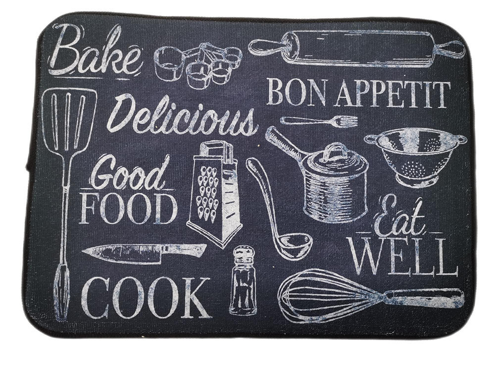 Printing Black Microfiber Dish Drying Mat Super Absorbent Pad