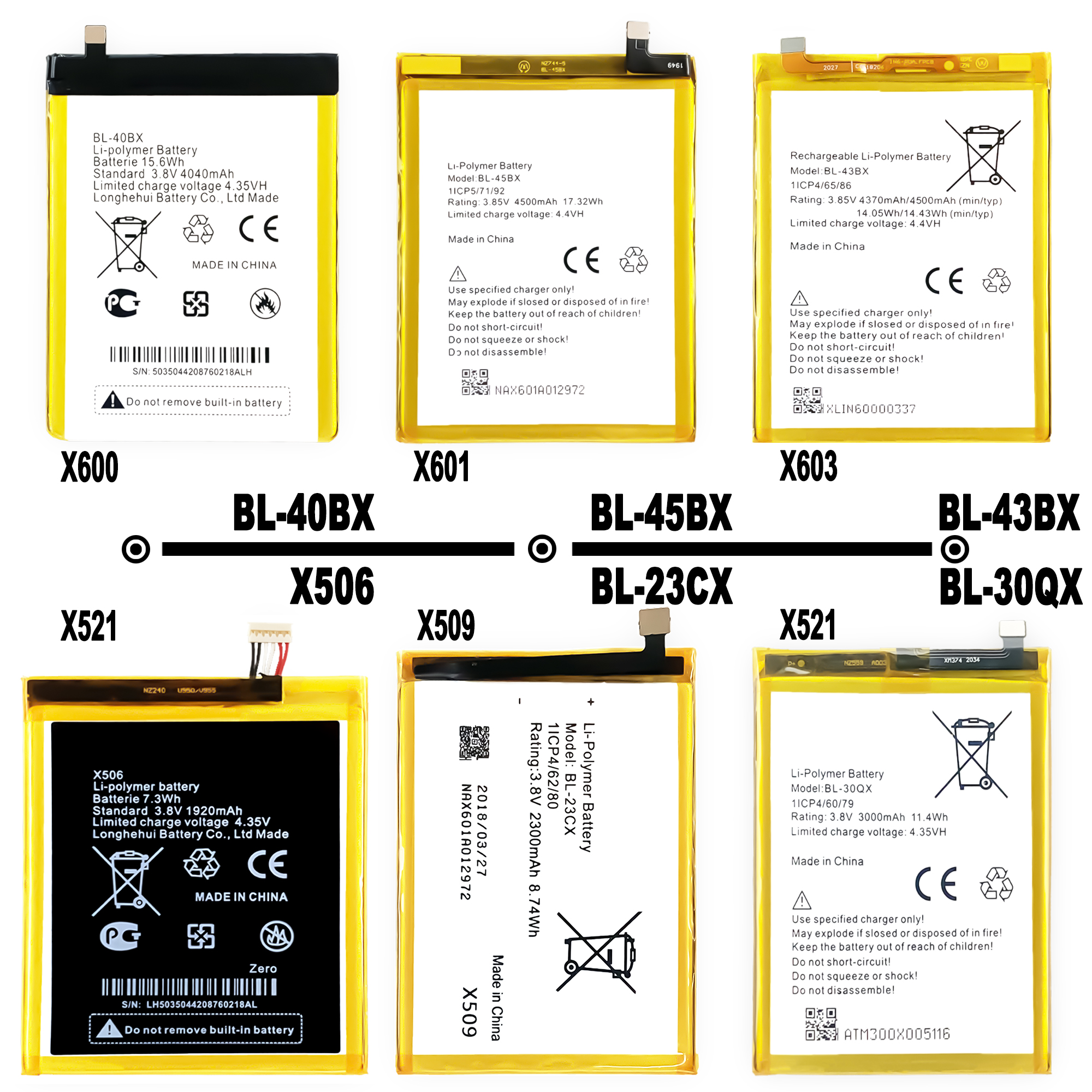 Yellow Infinix X652 X653 X659 X660 X690 X693 X680 X688 X689 X687 X682 X683 X692 X695 X612 Batteries for Infinix Gadgets