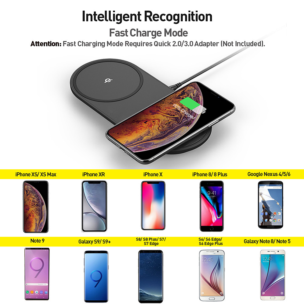 PU Fabric Texture 12V 4A Qi Wireless Charger Pad 15W Fast Charger