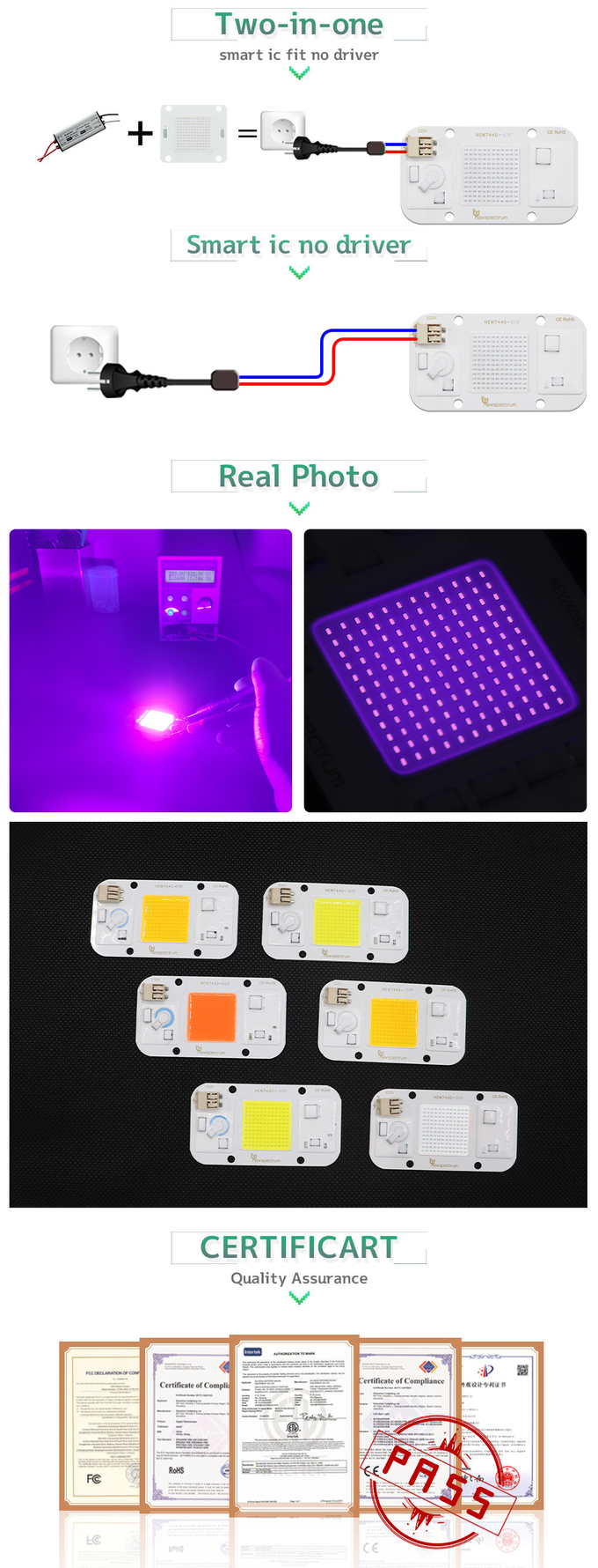 High Brightness 50 Watt Cob Led UV Diode 395nm OEM No Welding