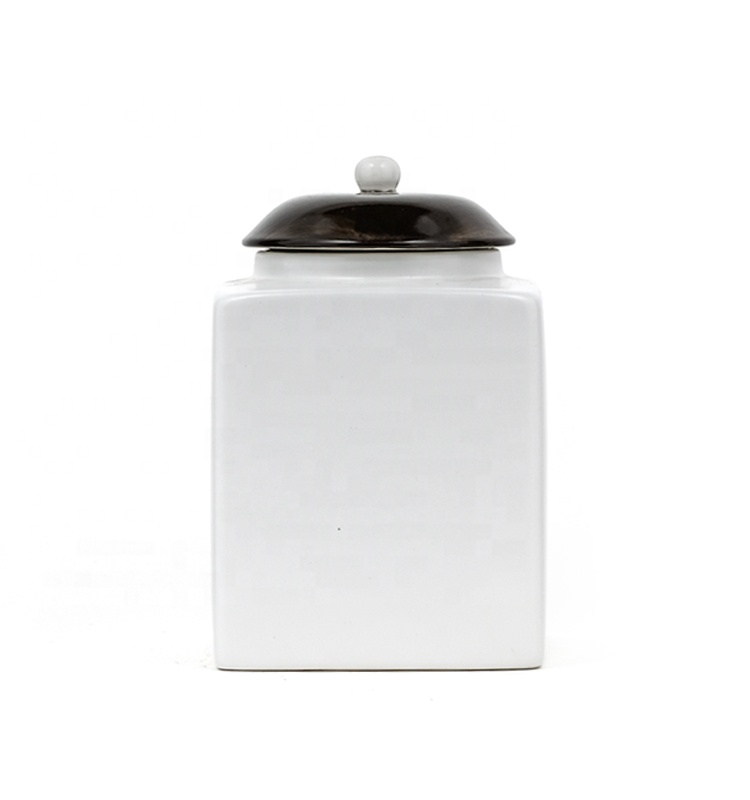 Ceramic Airtight Storage Jars Tea Sugar Coffee Food Storage Canister Set With Black Cover