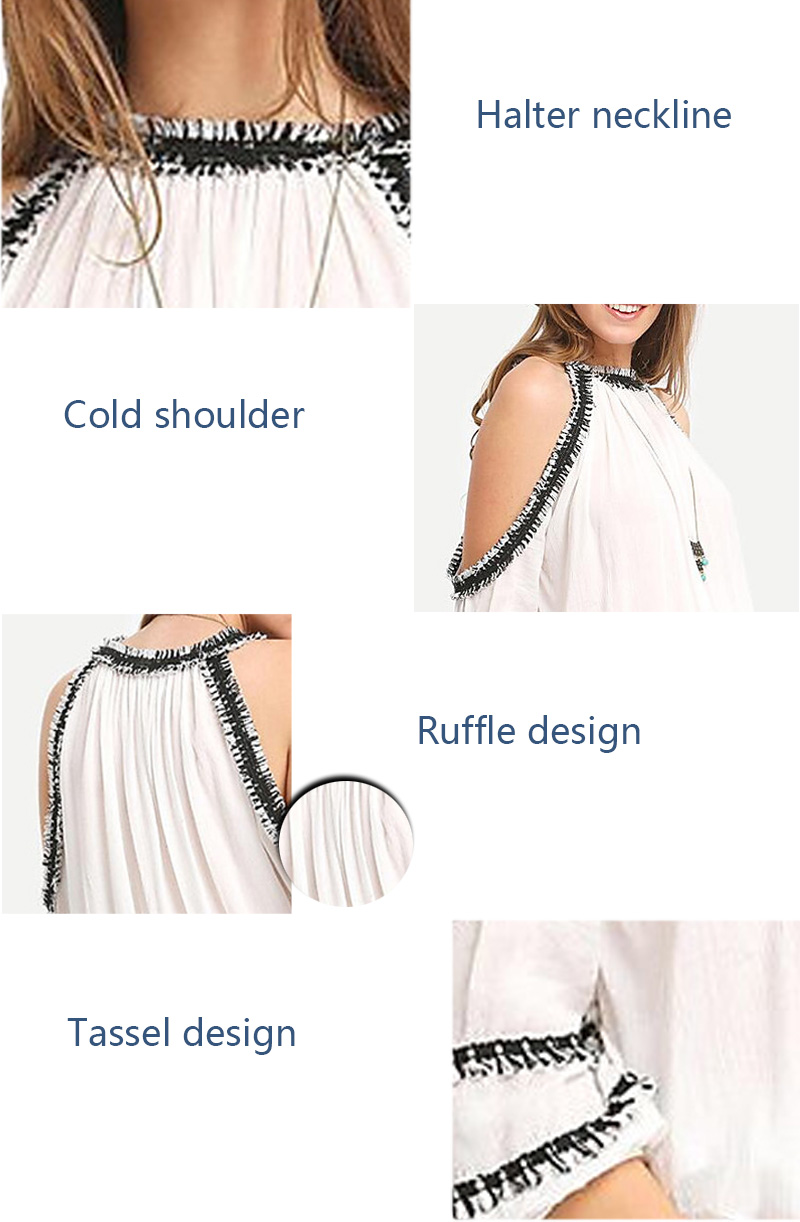 Stylish Chiffon Women Blouse With Cold Shoulder