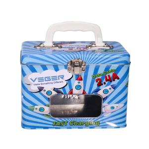  High Quality Rectangle Shape Suitcase Tin Box with Handle Custom Metal Lunch Box with Handle with Window Packaging Box Manufactures