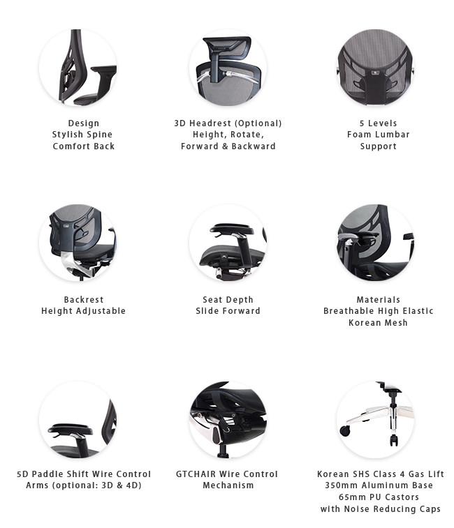2022 GTCHAIR IVINO X High-end Mesh Swivel Office Chair with Polished Aluminum Alloy Base、Lumbar Support and Headrest