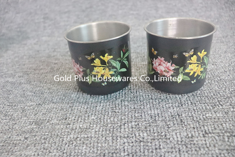 Flower Painting 0.11cbm Stainless Steel Whistling Tea Pot With Two Cups