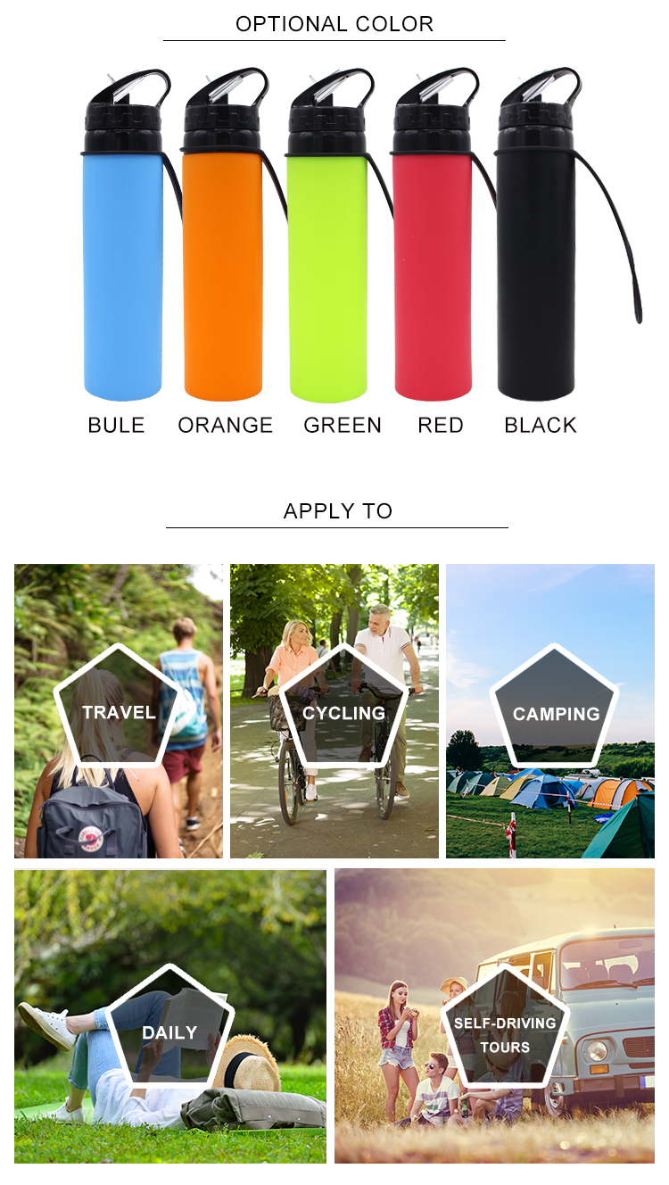 Lightweight BPA Free Collapsible Silicone Water Bottle 600ml