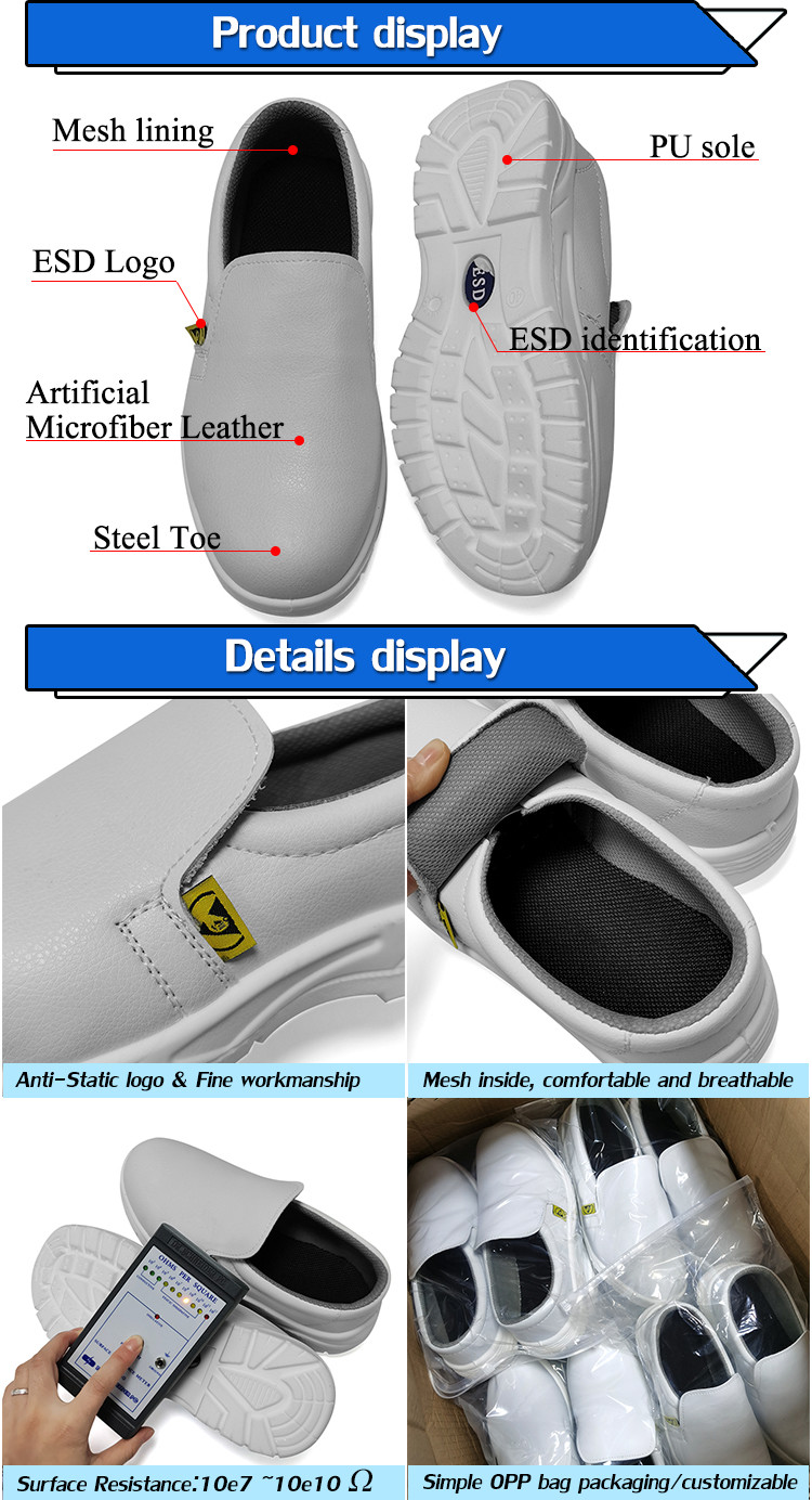 Industrial Cleanroom Black ESD Safety Shoes Anti Slip Comfortable