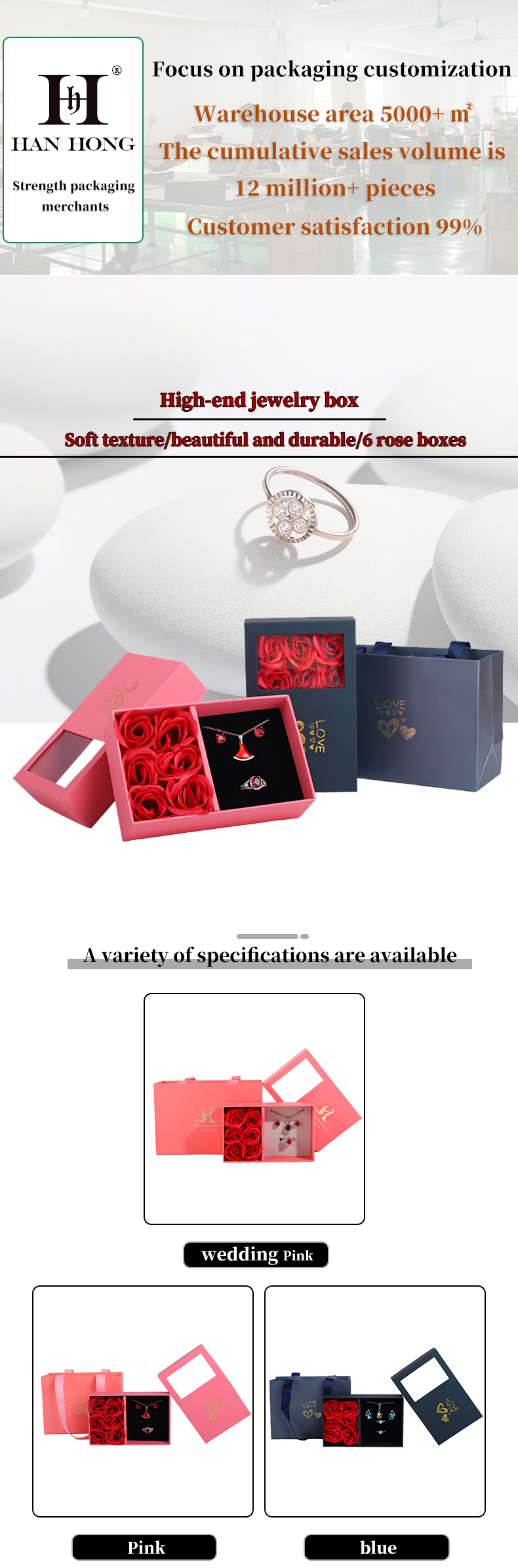 Hanhong Cardboard Rose Soap Flower Jewelry Box Gift Packaging with Tote Bag