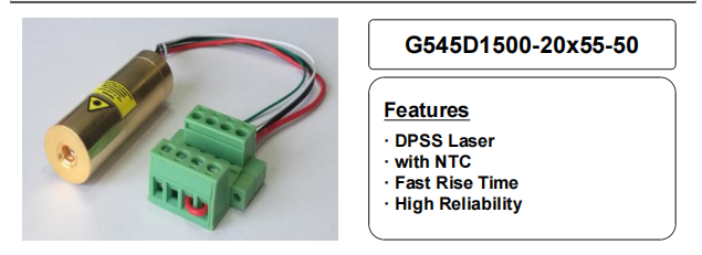 Industrial Grade Green 545nm Laser Module DPSS Laser with NTC Fast Rise Time