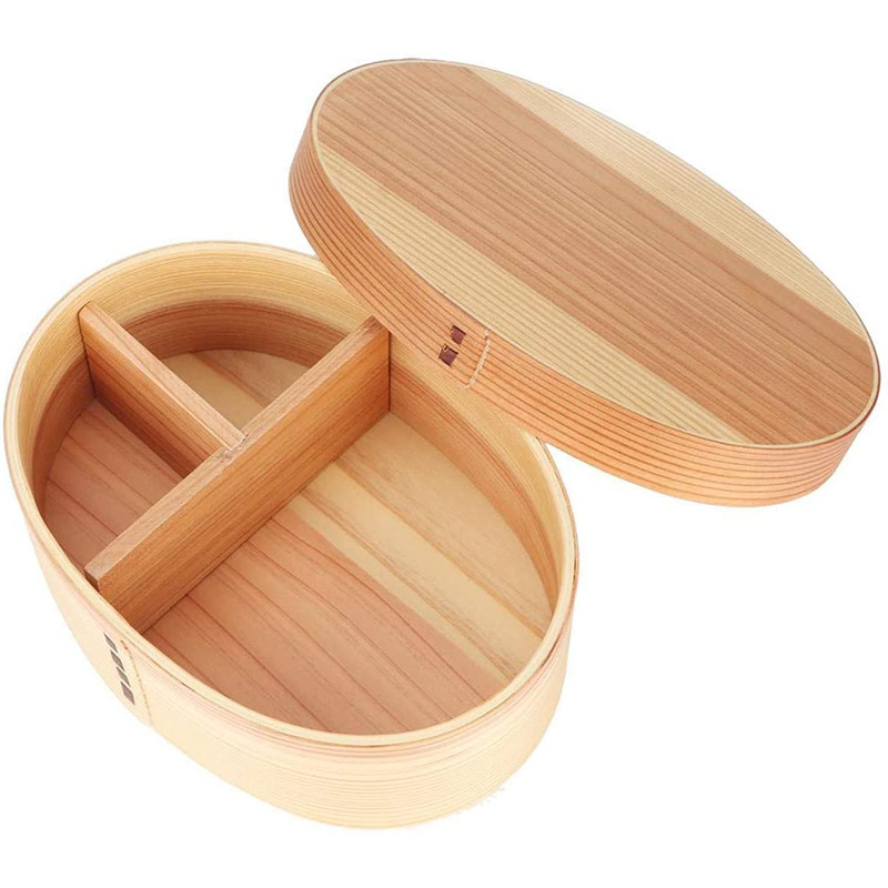 Japanese style wooden sushi box Creative oval wooden box Outdoor portable food storage storage storage box