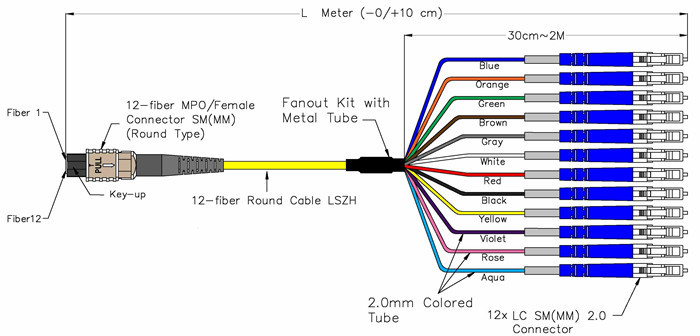 12 Fiber Pre-Installed 6 Duplex LC Adapters MTP/MPO Fiber Breakout Cable Cassette