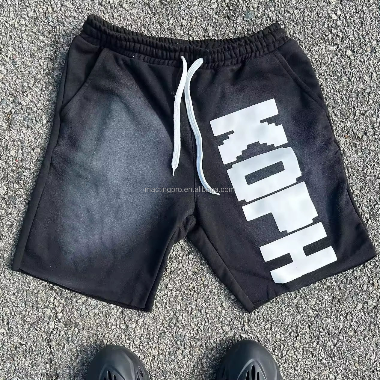 Drawstring Closure Customized Cotton French Terry Sun Faded High Waist Shorts for Men