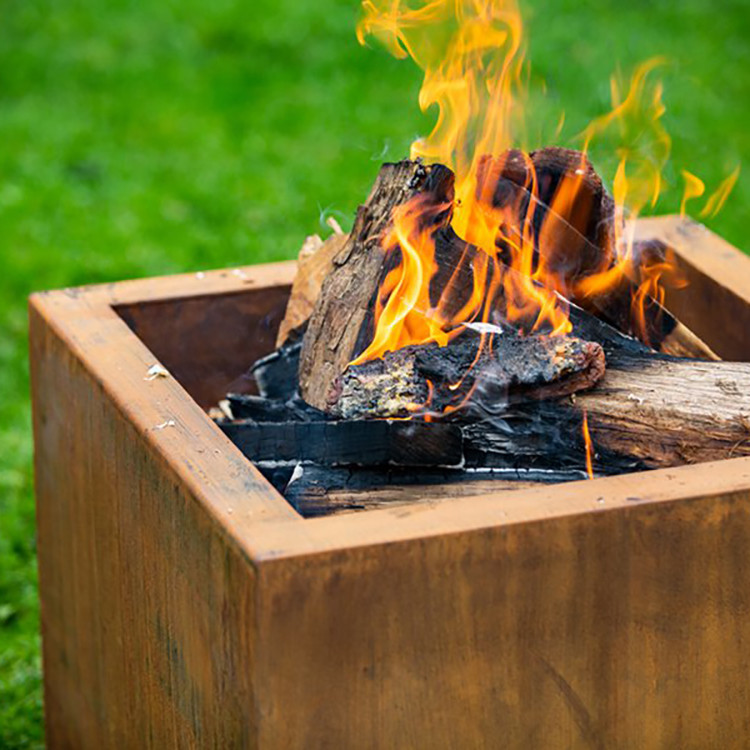Outdoor Square Shape GN-FP-302 Corten Steel Modern Design Rusty Garden Heater Fire Pits