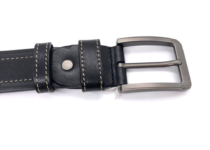 Black Mens Casual Leather Belt 1 1/2” Wide 4MM Thick Alloy Prong Buckle