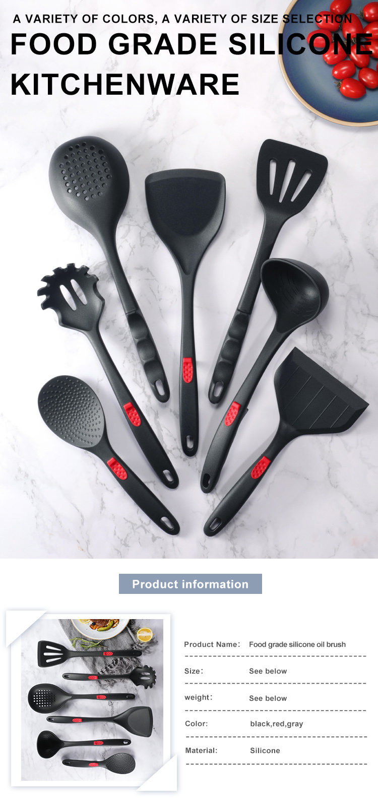 7Pcs Food Grade Silicone Kitchen Utensils BPA Free
