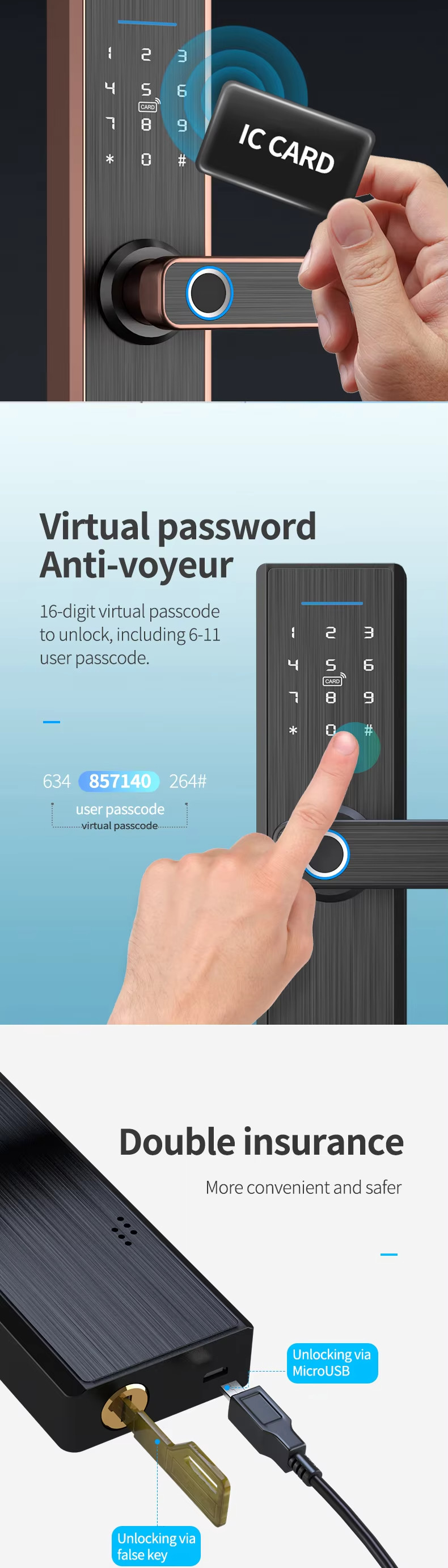 WiFi Bluetooth Digital Door Lock Black Bluetooth Fingerprint Door Lock 154*63*24mm